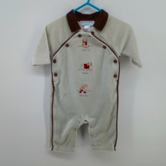 Janie and Jack Layette Soft Onesie Snap Puppy Long Sleeve Pants Cotton 0 to 3 Mo - Picture 1 of 5